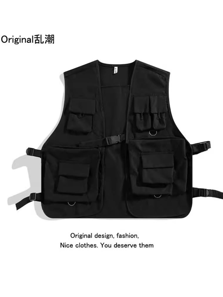 Japanese Style Trendy Brand Ins Rap Function Tactical Vest Multi-Pocket Workwear Vest Waistcoat Pink Jacket For Men And Women - Image 3